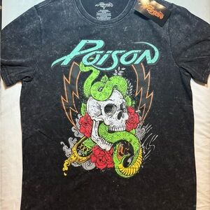Poison Band T-shirt Snake and Skull Lightning Bolt Logo Blue Tie Dye Size Large